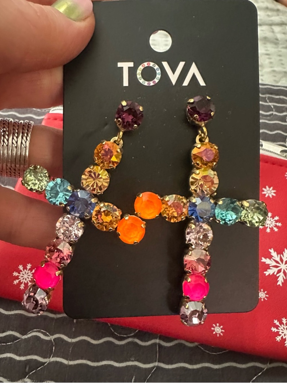 Tova Multicolor Crystal Cross Drop Earrings
